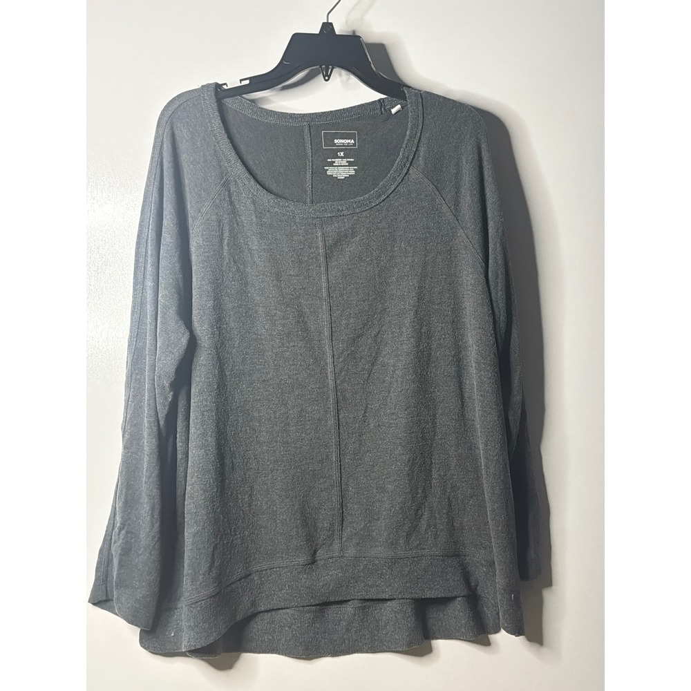 Sonoma Goods for Life Womens 1X Charcoal Gray Raglan Long Sleeve Top